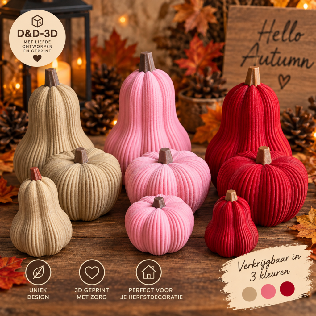 3D Geprinte Pompoenen – Herfstdecoratie | 3 Kleuren & Verschillende Sets 🎃